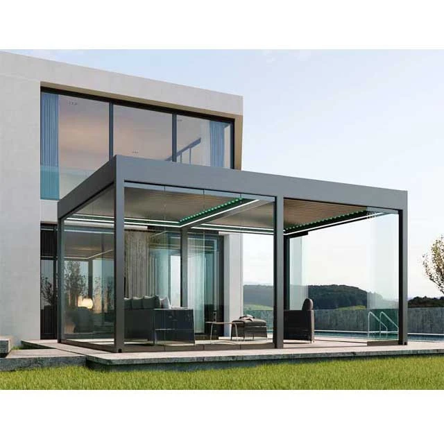 2021 hot product prefab houses square tube remote control motorized pergolas gazebos outdoor pergola roof aluminum pergola
