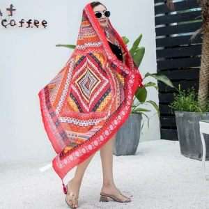 2021 new hot sale low MOQ fashion printing womens silk scarf bandana Beach long scarf