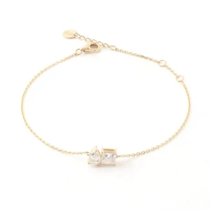 2022 New Fashion Style 14K Yellow Gold Double Stone Bracelet Princess Cut/Pear Cut Def Moissanite Diamond Bracelet Women?s Party