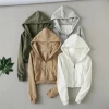 2023 autumn American solid color short zipper hoodie jacket high waist slim short coat cardigan