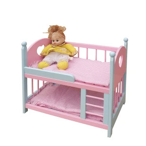 21/5000   Hot selling girl games wooden two-person design on the bed doll furniture toys