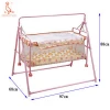 237 Pink color iron baby cradle with mosauito net and wheels