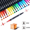 24 Colors Fineliner Tip And Flexible Nylon Brush Tip Pen for Coloring Books, Calligraphy, Drawing and Writing