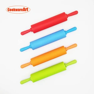 30 cm non-stick colorful  silicone pastry dough rolling pin with plastic handle for baking