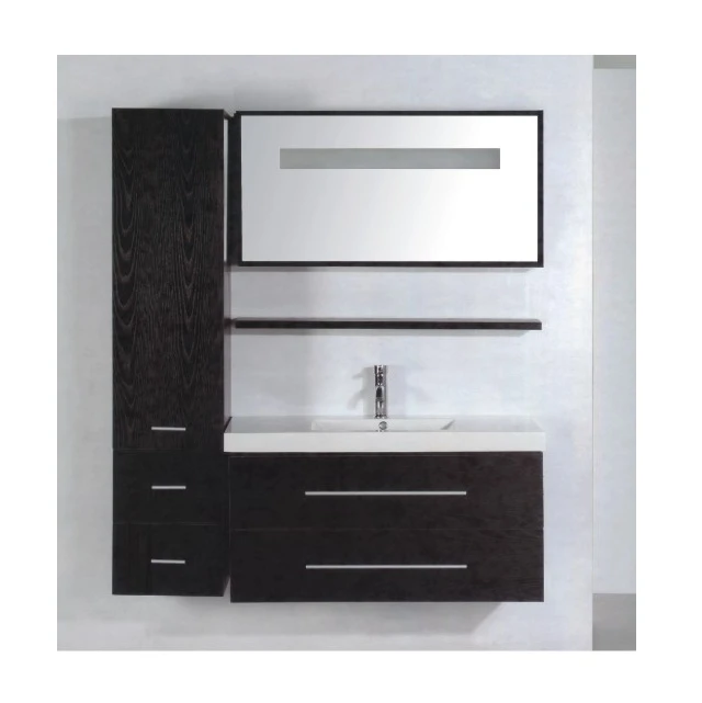 32inch hangzhou Black bathroom vanity cabinet with ligted smart led mirror and shelf ,french bathroom furniture wooden one sink