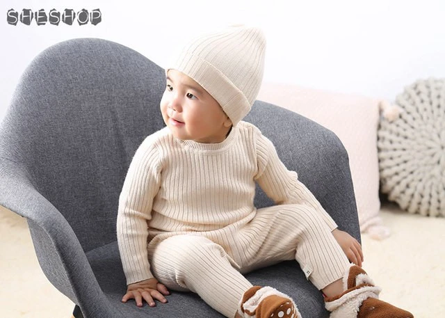 3pcs/set Autumn Winter Baby Girl Clothes Knit Ribbed Sweater Boys Sweaters Pants Hats Bottoming Shirt Children&#x27;s Clothing