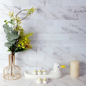 48*98mm Self-adhesive Removable PVC Marble Grain Subway Stone Peel And Stick Tile Wall Panels For Kitchen Backsplash DIY Project