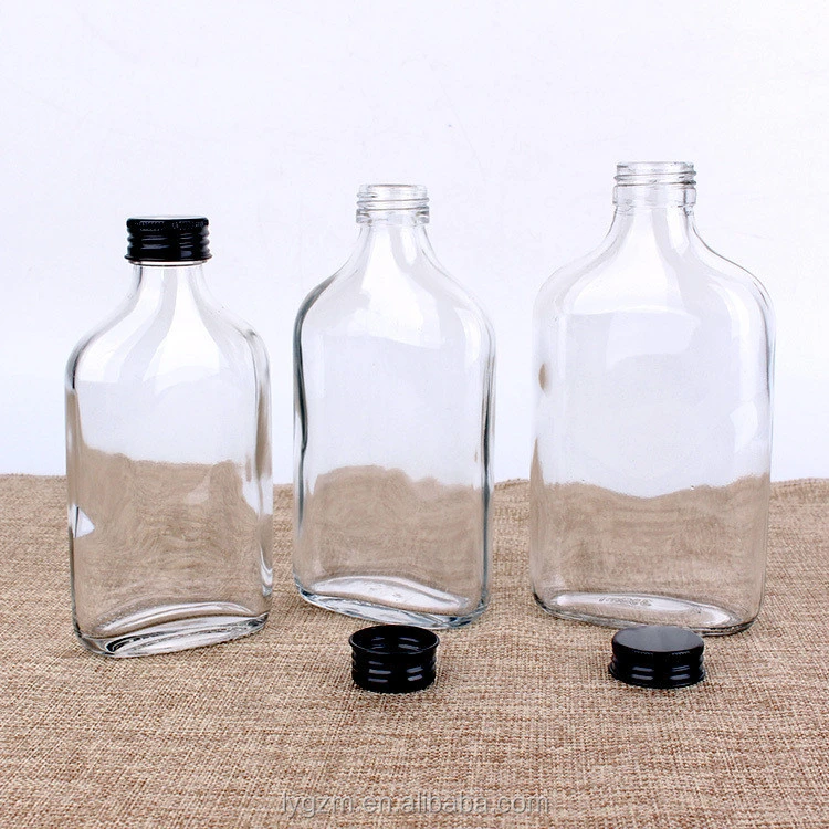 50ml 110ml 200ml clear flat wine glass bottles for brandy with screw top lids