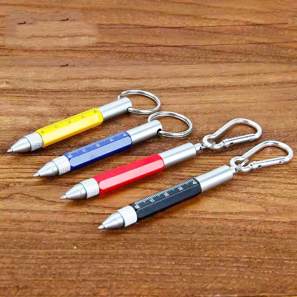 6 in 1 Tool Pen Mini Metal Pen With Key Ring Ruler Screwdriver Metal Touch Stylus Multi Function Pen