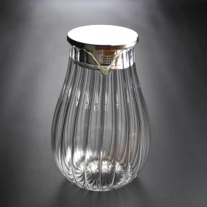 60oz Heat Resistant High Borosilicate Glass Pumpkin Stripes Beverage Carafe Cold / Hot Water Glass Jug