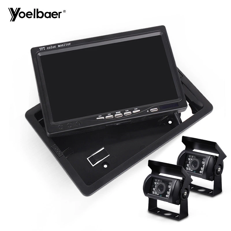 7 Inch Reverse Monitor With 2 Backup Cameras Truck Rear View Parking Security System