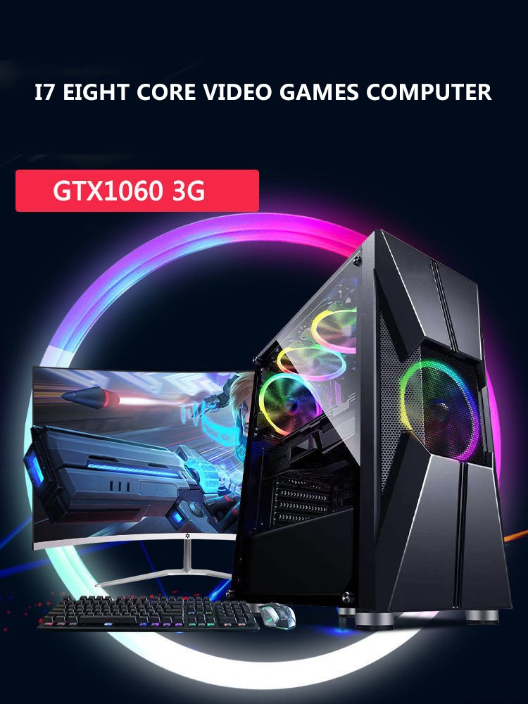 8 Cores Intel CPU GTX1060 Graphic Card RGB Fan Computer Case Desktop PC Gamers Gaming