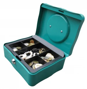 8 inch portable metal cash money box with plastic tray