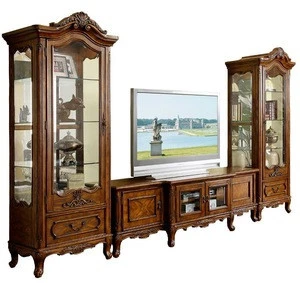 8007A-37-Luxury tv stand wall unit , european design solid wood tv stand