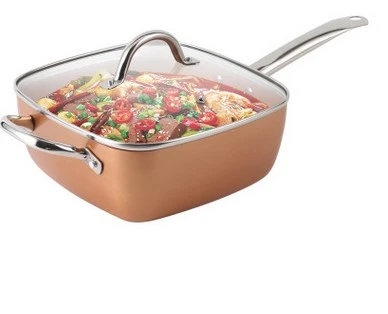 Amazon hot sale copper pan stainless steel handle square frypan induction bottom wok set