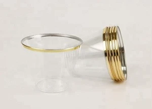 Amazon Hot Selling 9 oz Gold Rimmed Clear Plastic Tumblers Plastic Cups Fancy Disposable Wedding Cups