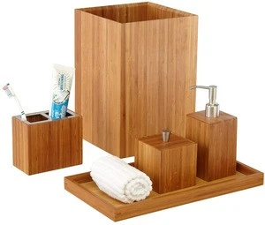 Amazon Hot Selling Bamboo Bathroom Accessory Set