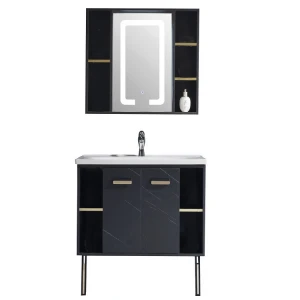 ANBI Hot Sale Black Color Plywood Cabinet Bathroom Vanity With Mirror And Ceramic Basin