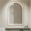 Arch Shaped Golden Framed Wall Hung Front Lighted Glass Lamp Mirror with Touch Switch