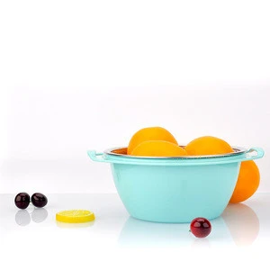 Best Sale Multi-function Plastic Color PP  Vegetable Wash Basket Two Tier Fruit Draining Stainless Steel Strainer Basket