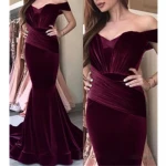 bestway  velvet bare shoulder maxi sheath trumpet lady party evening dress