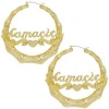 Big gold plated bamboo name custom earrings with logo