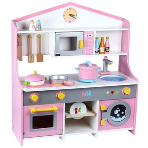 Big Pink Cooking Kitchen Set Toys For Kids Pretend Play Wooden Toys Kitchen