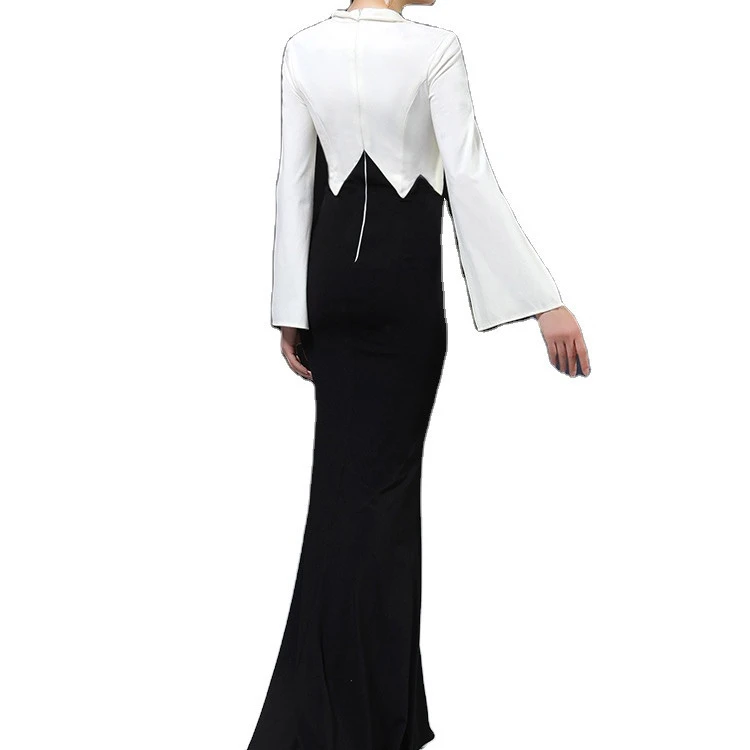 black and white evening gown fish tail style dress stylish evening dresses long custom can make any design wedding party gown