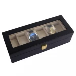 Black Wood 6 Slot Watch Box Organizer Display Case With Glass Clear Top