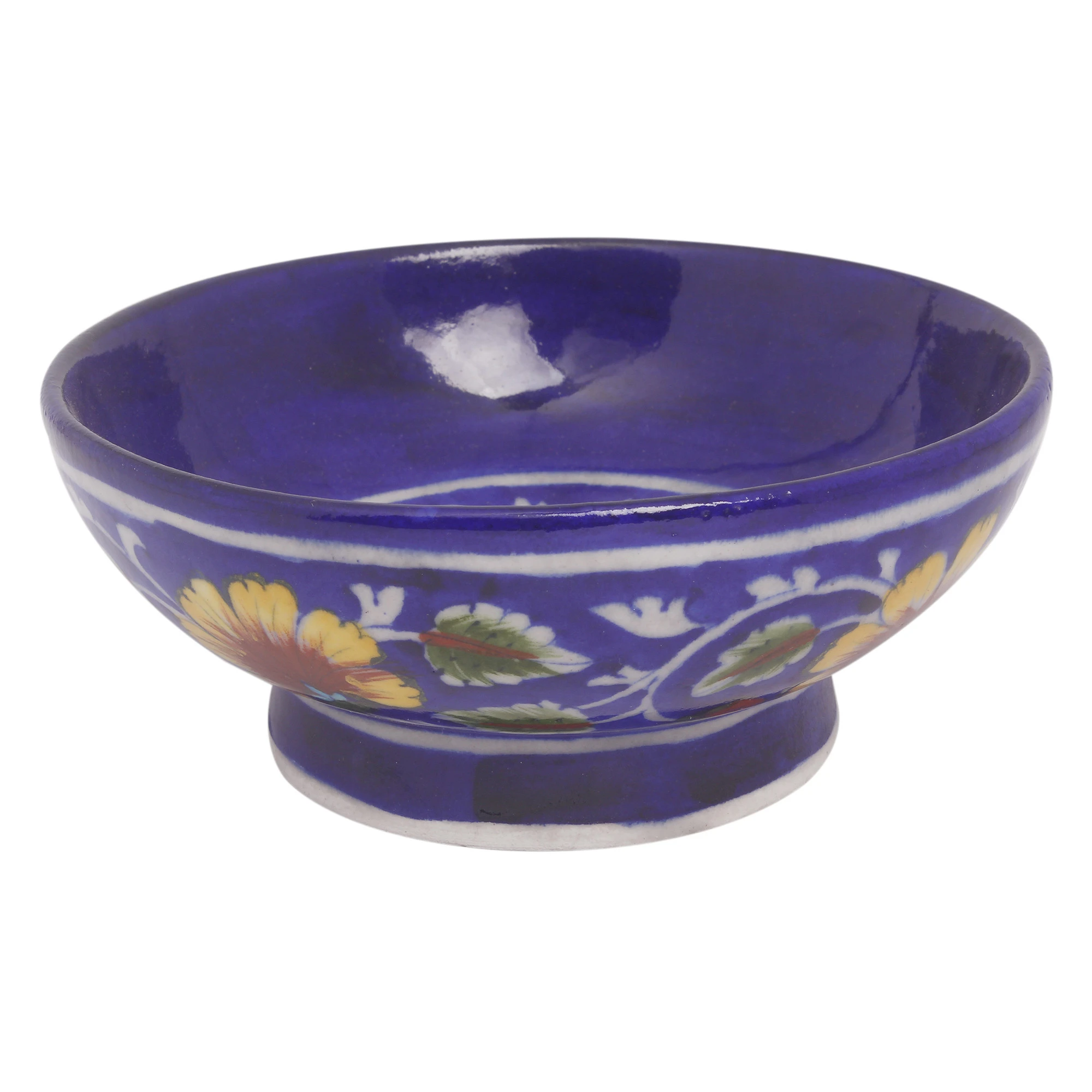 Bless International Blue Art Pottery Ceramic Unique Handmade Decorative Bowl