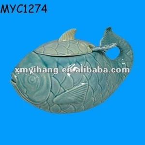 Blue fish shaped ceramic tureen