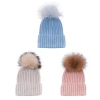 BN210050 Custom Logo Female Benie Knit Beanie Strip Pattern Winter Animal Hats Beanie Hat Wholesale Pom Pom Hat