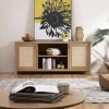 Bohemian TV Stand Rattan TV Console with Storage and Shelves 26 Tall Wooden TV Control Centre For Living Room