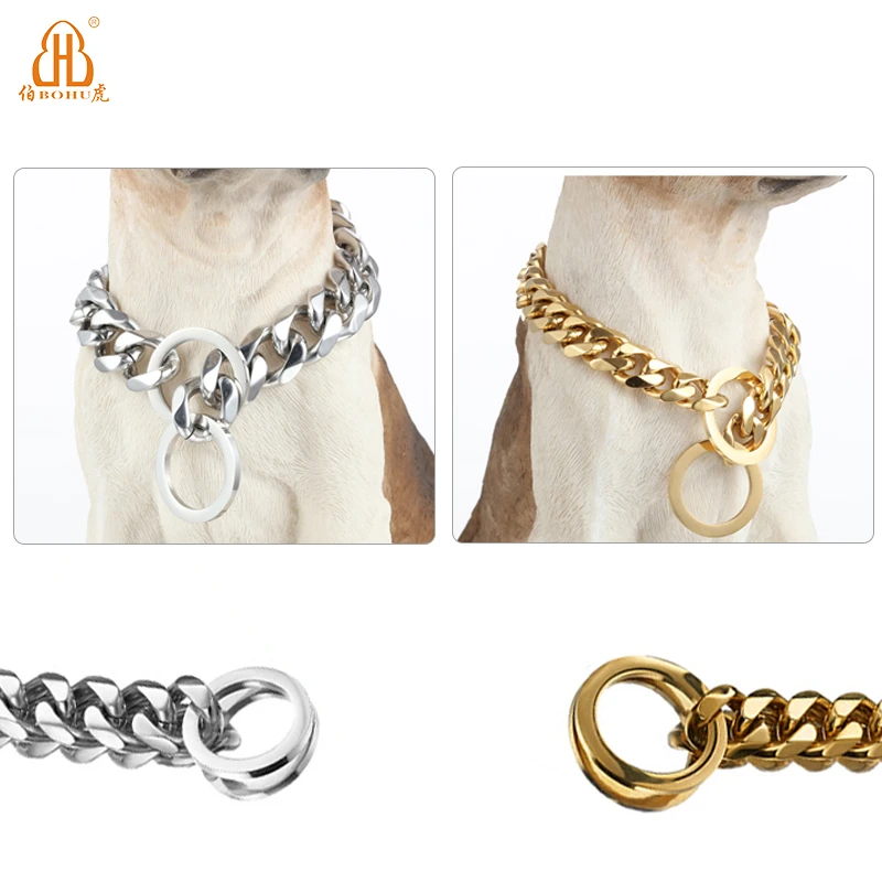 BOHU gold dog chain Pets Collar Stainless Steel fashion dog leash Chain Necklace