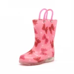 Bow pattern children led light up rainboots baby girls waterproof shoes rain boots with handle