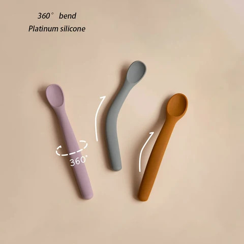 BPA Free Silicone Baby Products Spoons Set of 2 Sizes Feeding Spoon First Stage Baby Utensils Toddler Bendable Led Weaning Spoon