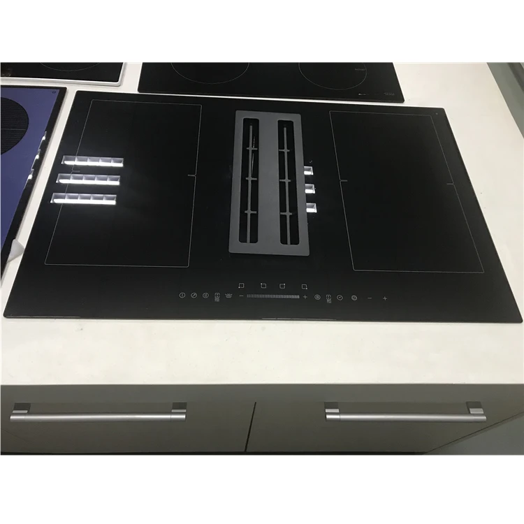 Built-in tempered glass downdraft range hood with 4 burners Induction cooker