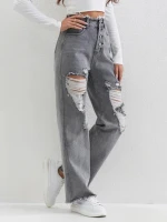 C CLOTHING 2024 Summer Straight Leg Pants Women Denim Pants Vintage High Waist Jeans
