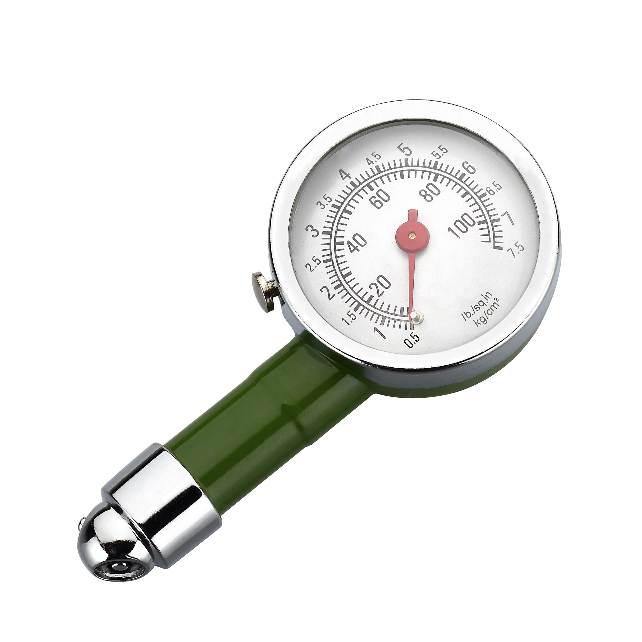 CACACO Bright Chrome and Painted Round Dial Plastic Tire Pressure Gauge For Cars, Bicycles, Trucks, Motorcycles