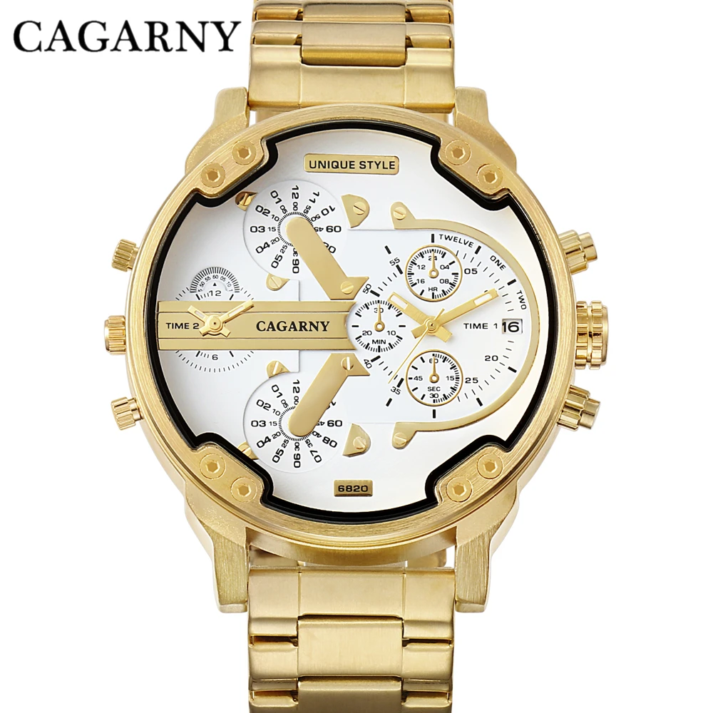 Cagarny Dual Display Luxury Watch Men Sport Quartz Clock Mens Watches Gold Steel Watch Relogio Masculino Dropshipping New 2020