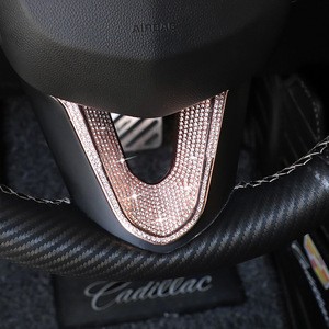 Car Steering wheel Covers Trim Sticker with diamond for Cadillac XT4 CT5 Steering wheel U shape interior decoration