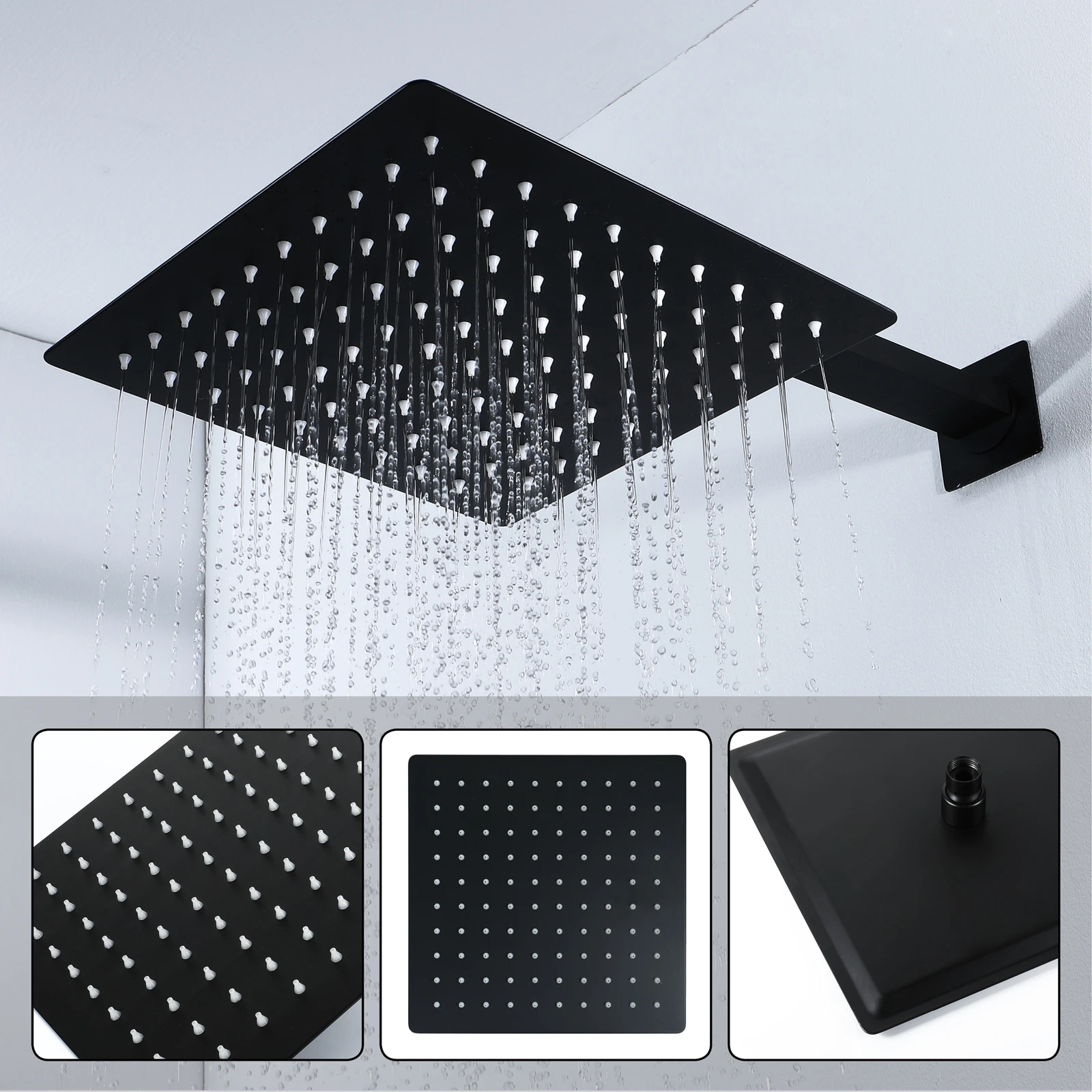 Ceiling/Wall 250*250mm Shower Head Hot Cold Main Body Black/Chrome Bathroom Shower Faucet Set