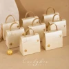 Champagne Gold Embossed Rose Gift Boxes & Bags Leather Handheld Thank You Paper Packaging Box for Weddings Party Favors