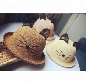 Children Baby Cat Ears Breathable Straw Hat Parent-Child Section Curling Hat