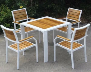 China factory Plastic Wood Outdoor Furniture Coffee Square Shop Patio garden Chair and Table Set