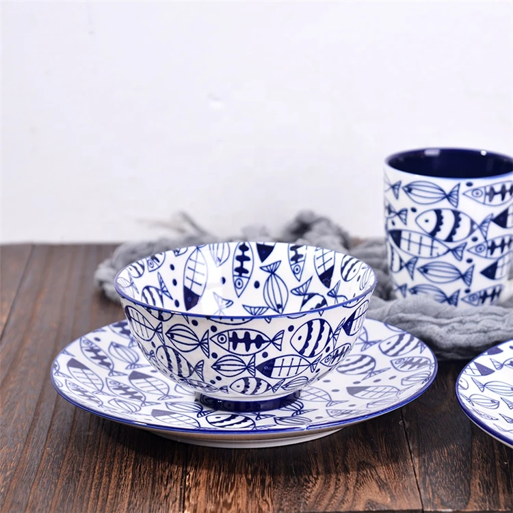 China Manufacturer Sale Fish Pattern Kitchen Tableware Ceramic Set For Dinner