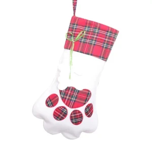 Christmas stockings Gift Bag Socks Pet animal Plaid Dog paw  X-mas gift socks