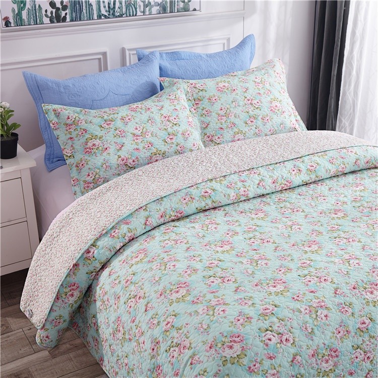 Classic cotton village rose style printed 3pc bedspread quilts