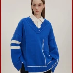 Clothing Supplier Wholesale College Style Striped Ripped V-Neck Sweater Autumn and Winter Unisex Loose Sweater
