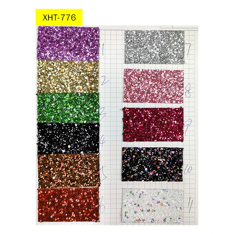 Colorful Sequins Chunky Glitter Faux Synthetic PU Leather Fabric For Making Shoe/Bag/Hair Bow/Decorative/Craft